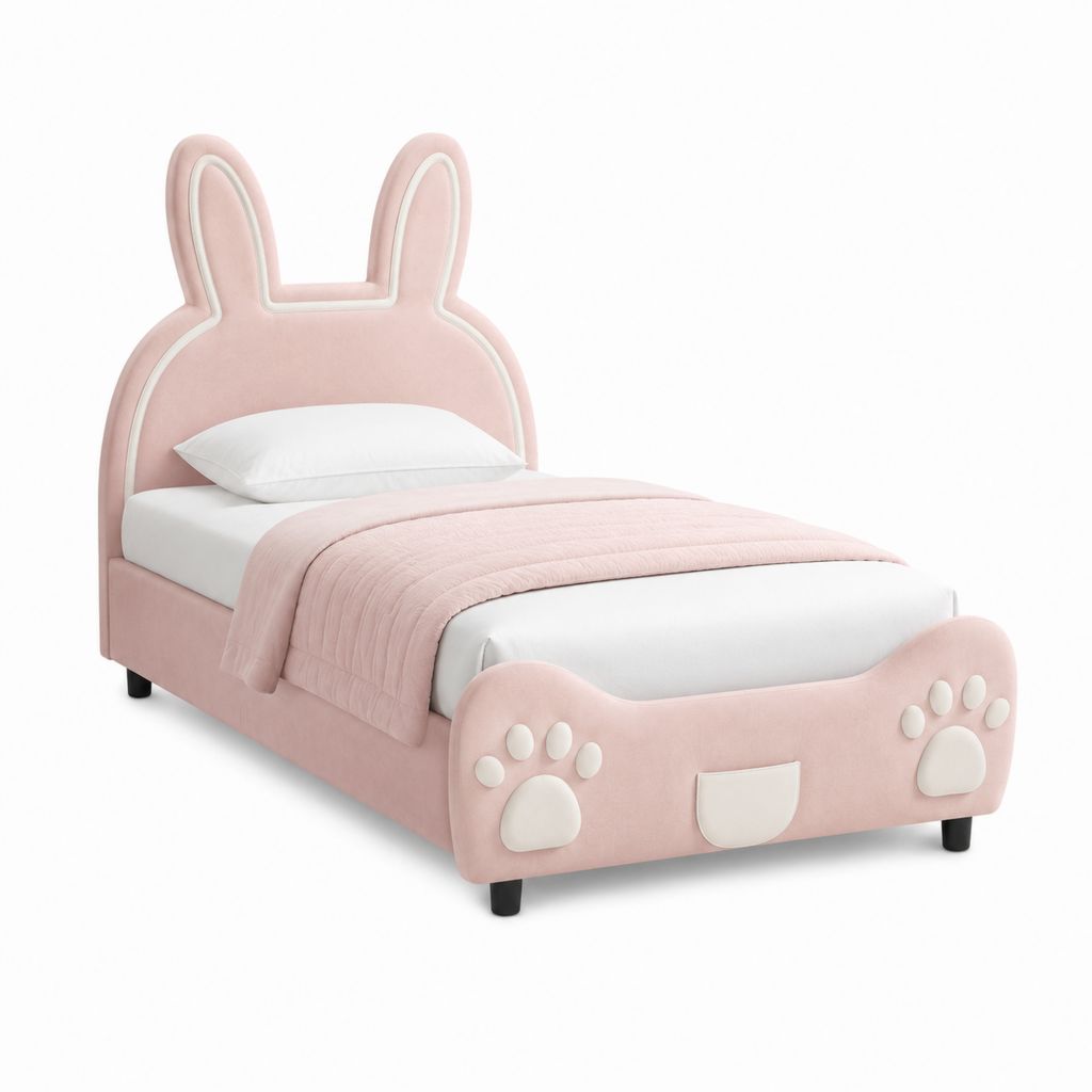 Kinderbett Hasenform Rosa Polyester-Samt 90 x 200 cm