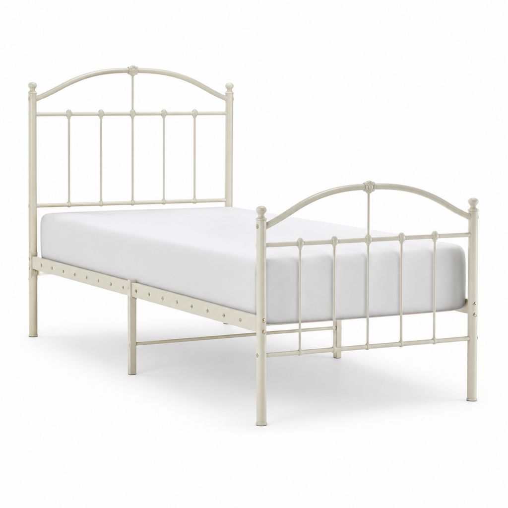 Metallbett Bettgestell Cremeweiß pulverbeschichteter Stahl rechteckig 90 x 200 cm