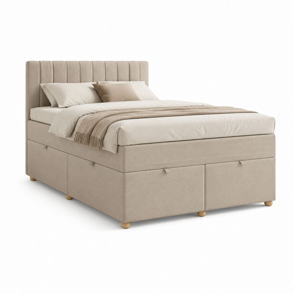 Polsterbett Doppelbett Beige Polyester Rechteckig 180 x 200 cm mit 4 Schubladen