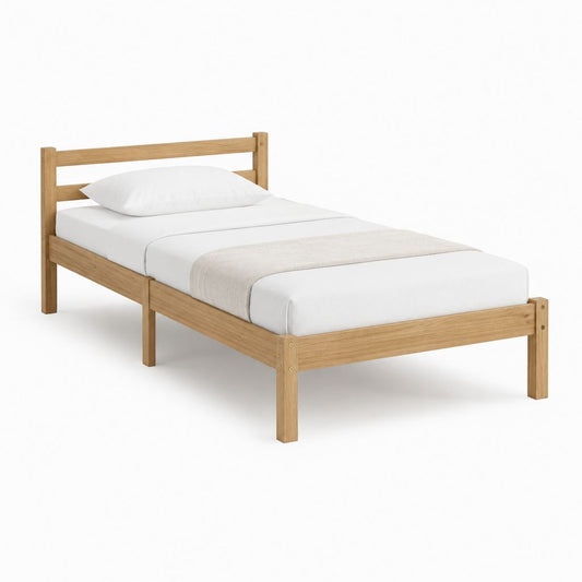 Einzelbett Bettgestell Natur Massives Eichenholz Rechteckig 90 x 200 cm