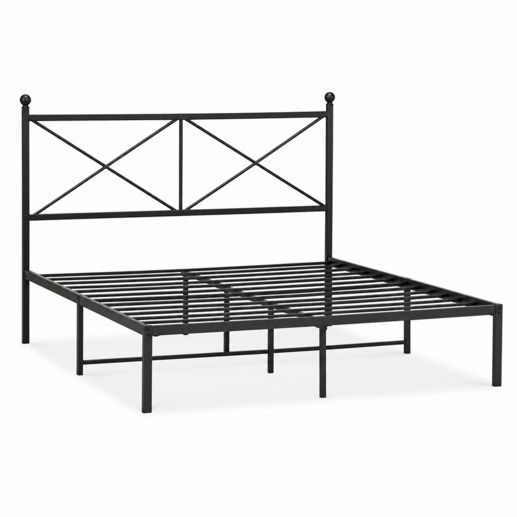 Metallbett Doppelbettgestell Schwarz Stahl rechteckig mit Lattenrost 140 x 200 cm