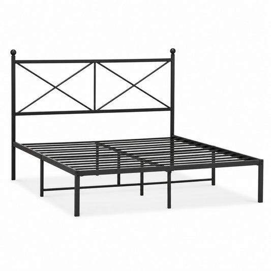 Metallbett Doppelbettgestell Schwarz Stahl rechteckig mit Lattenrost 140 x 200 cm