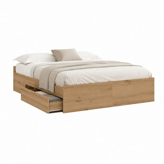 Bettgestell mit Stauraumschublade Eiche-Dekor Spanplatte rechteckig 160 x 200 cm