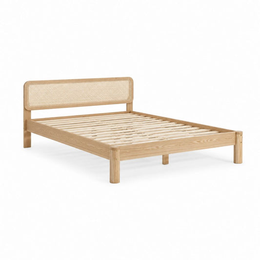 Bettgestell 160 x 200 cm Natur Massivholz Rattan Rechteckig mit Lattenrost