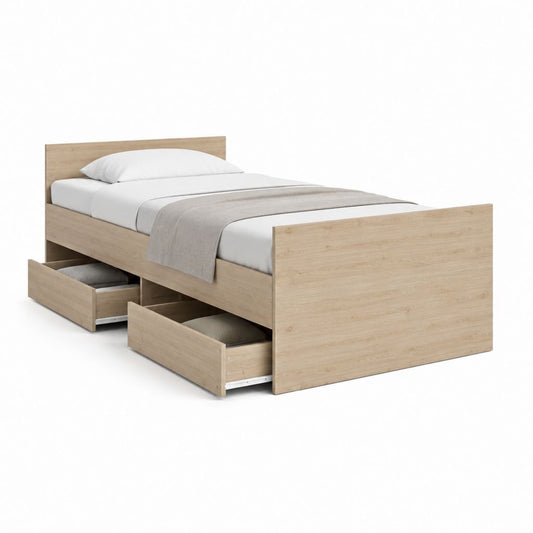 Einzelbett mit 2 Schubladen Eicheoptik Spanplatte rechteckig 90 x 200 cm