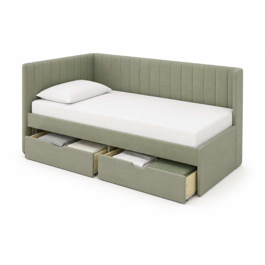 Tagesbett mit 2 Schubladen Salbeigrün Polyester-Samt 90 x 200 cm