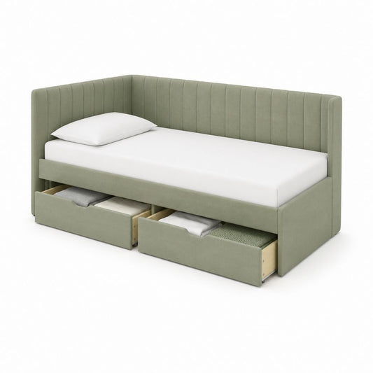 Tagesbett mit 2 Schubladen Salbeigrün Polyester-Samt 90 x 200 cm