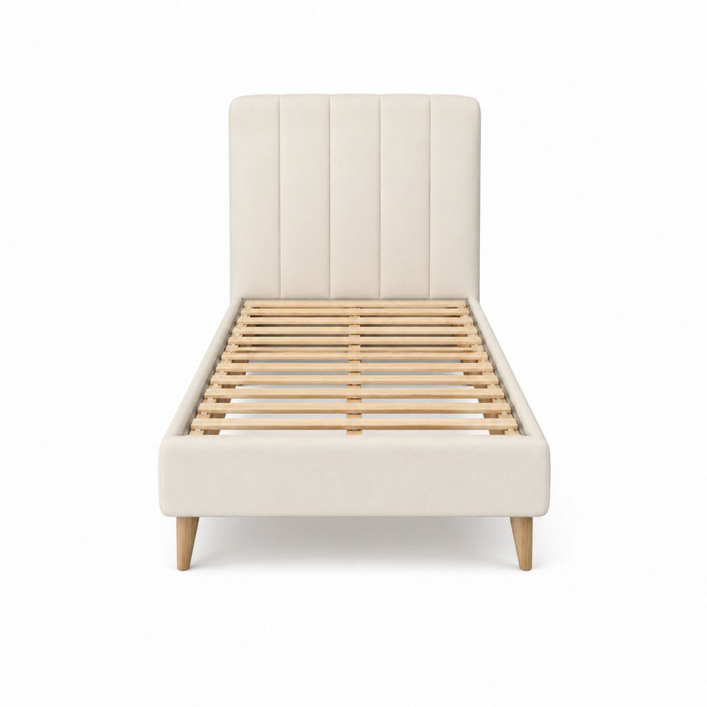 Polsterbett Einzelbett Beige Polyester Rechteckig mit Lattenrost 90 x 200 cm