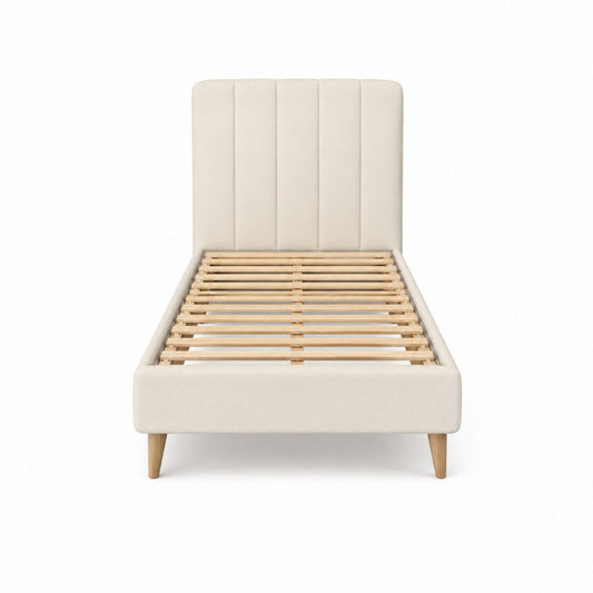 Polsterbett Einzelbett Beige Polyester Rechteckig mit Lattenrost 90 x 200 cm