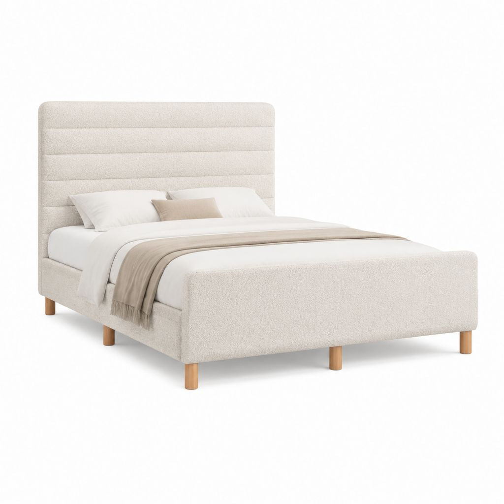 Polsterbett Doppelbett Creme mit Bouclé-Polyesterbezug 180 x 200 cm