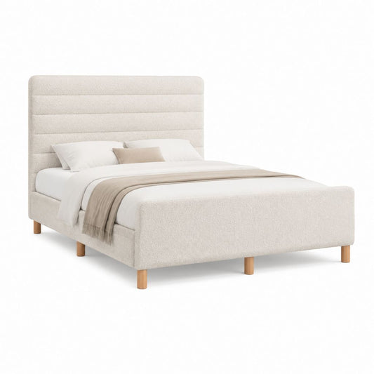 Polsterbett Doppelbett Creme mit Bouclé-Polyesterbezug 180 x 200 cm