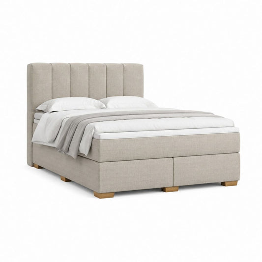 Polsterbett Doppelbett Beige aus Polyester rechteckig Liegefläche 180 x 200 cm Gesamtmaß 190 x 214 x 120 cm