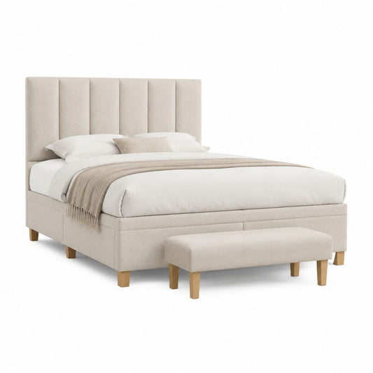 Polsterbett Set Beige Polyester Rechteckig 160 x 200 cm mit gepolsterter Bettbank