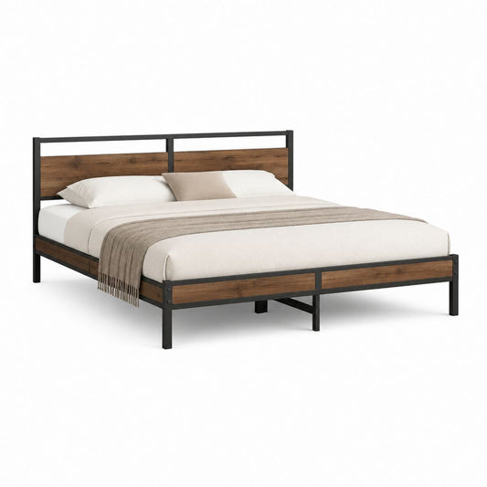 Doppelbett Bettgestell Schwarz Braun aus Stahl und MDF 160 x 200 cm